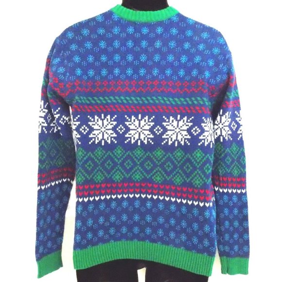 Blizzard Bay Pug Cigar Blue Ugly Christmas Sweater Choice Size Mens Unisex Plush - Picture 2 of 3